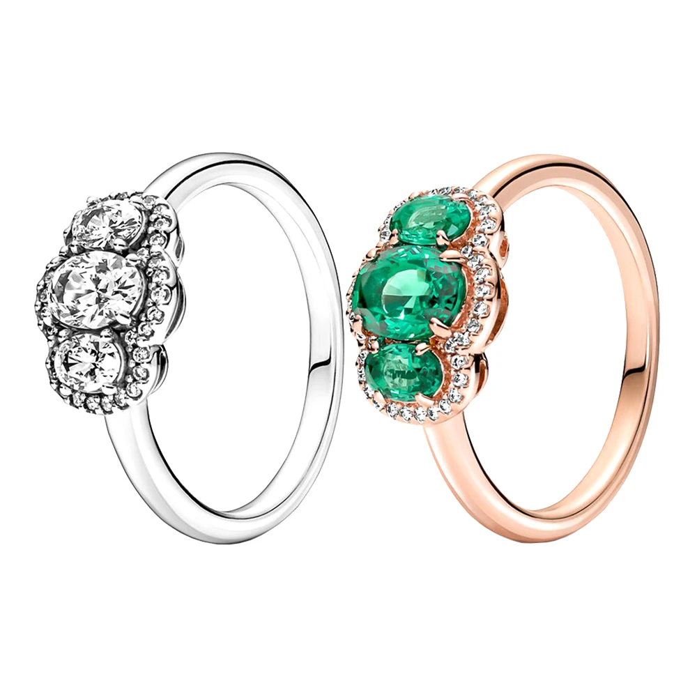 

925 Sterling Silver Three Stone Vintage Ring for Women Birthday Mother's Day Gifts fit Pandora European Jewelry