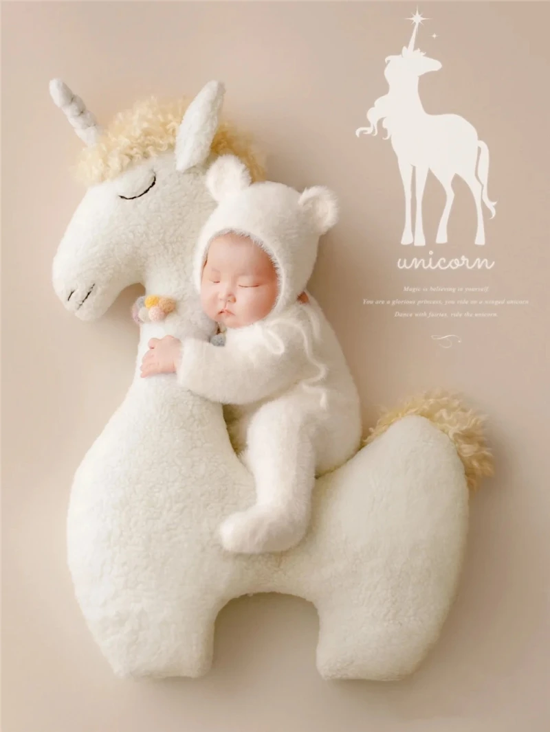 Dvotinst Newborn Photography Props for Baby Creative Posing Unicorn Furry Cute Alpaca Studio Shooting Accessories Photo Props enlarge
