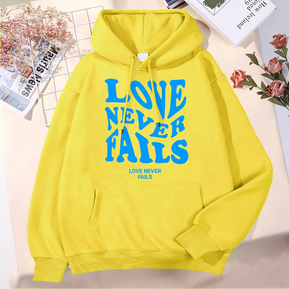 

Love Never Fails Creativity Letter Mens Hoodies Fashion Quality Clothes Classic Outdoor Hooded Comfortable Simplicity Clothing
