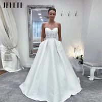 jeheth off the shoulder wedding dresses 2022 lace appliques top satin with pocket a line floor length customer made bridal gowns