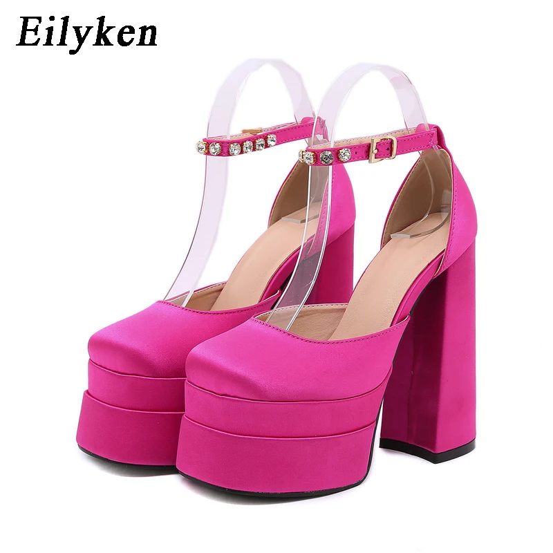 

Eilyken Sexy Women Platform Rhinestone Sandals 2022 New Arrivals Ladies Buckle Strap Nightclub Chunky High Heel Shoes