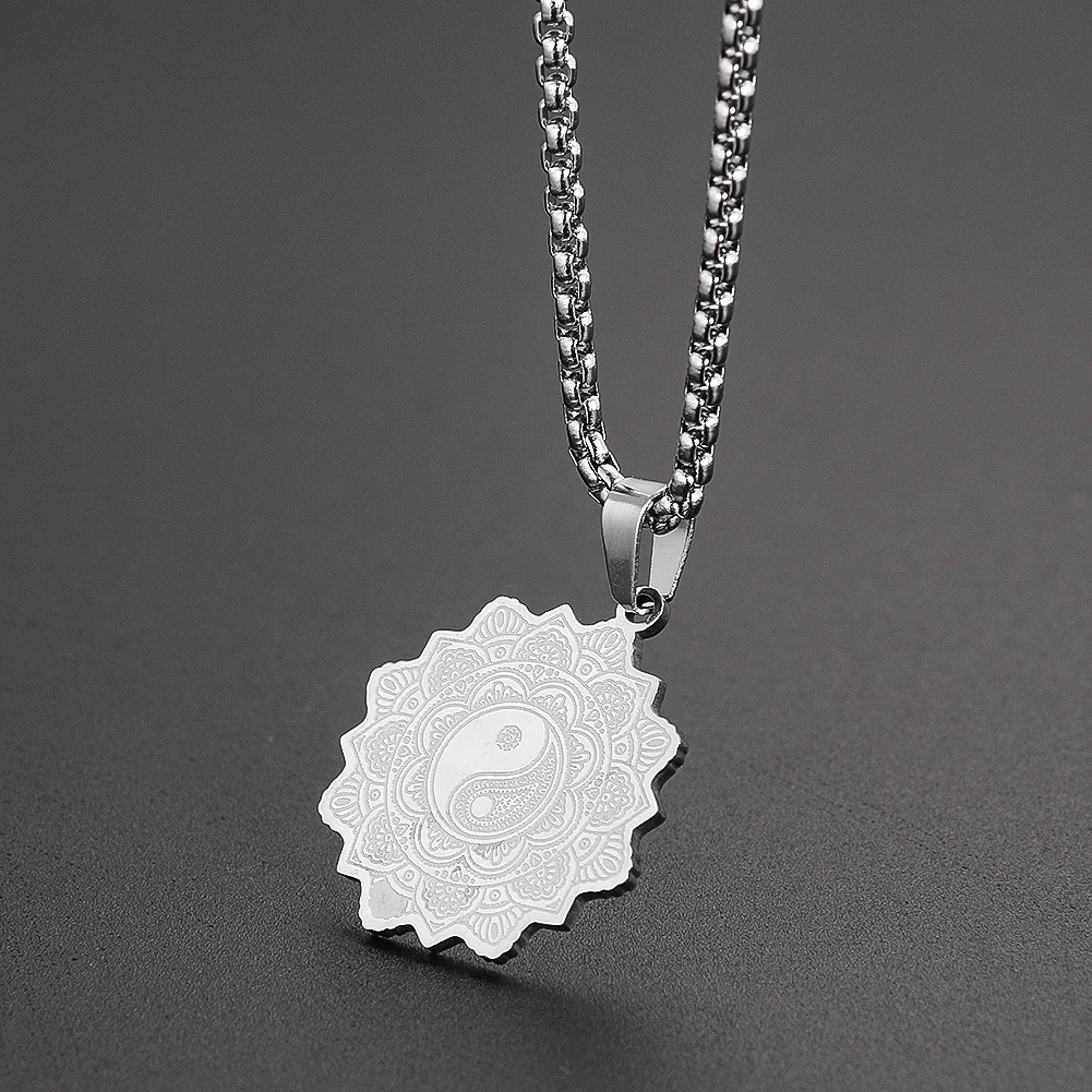 Ожерелье с рыбками и лотосом Tai Chi Bagua Yin Yang буддийский стиль нержавеющая сталь