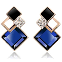yiyun korean trendy earrings popular square crystal earrings temperament versatile anti allergy diamond earrings female