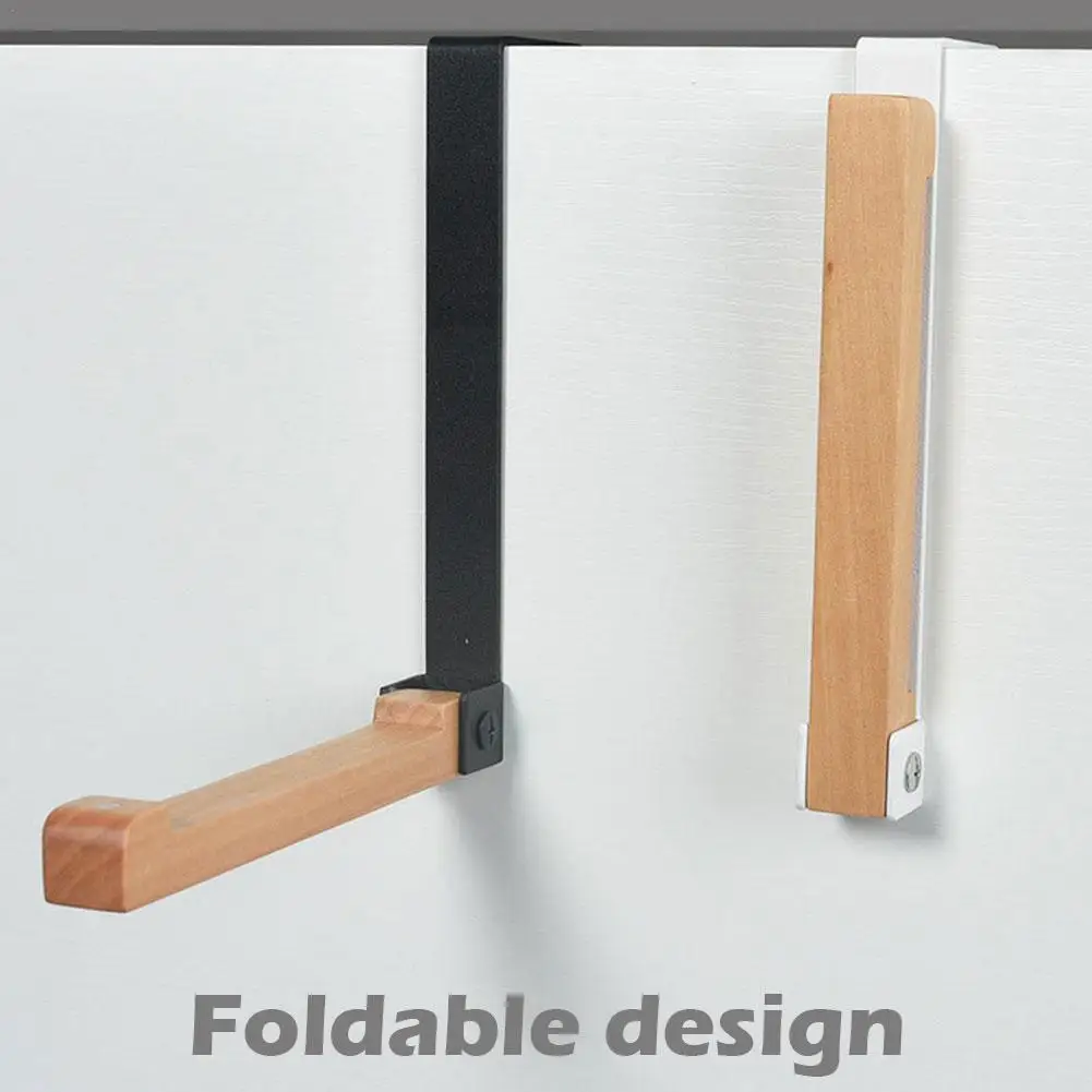 

Foldable Over The Door Hook, Metal & Wood Over Door Hanger For Towels Clothes Coats Caps, Easy Install For Laundry Room Bat G3F8