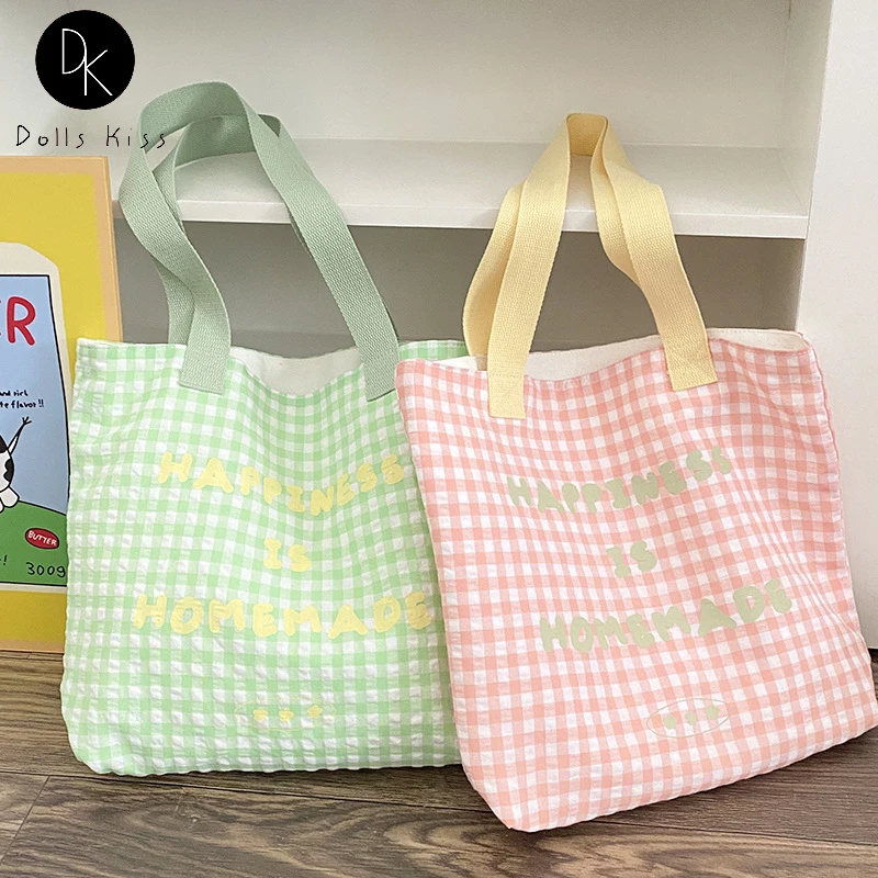 

Женская Холщовая Сумка-тоут в клетку, с принтом