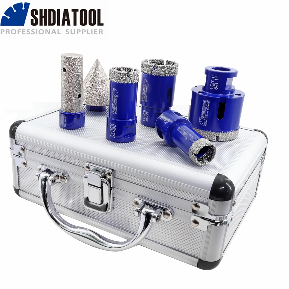 SHDIATOOL 6pcs/Box 20/25/35/50mm Vacuum Brazed Diamond Drill Core Chamfer Finger Bit Porcelain Tiles Crowns Granite Marble Hole