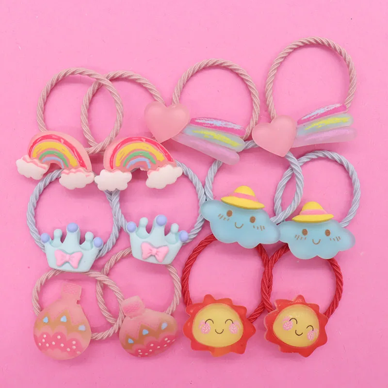 

12Pcs Rainbow Sun Crown Cloud Cute Rubber Bands Ponytail Holder Headband Hair Rope Girls Hair Accessories Decorations Ties Gift