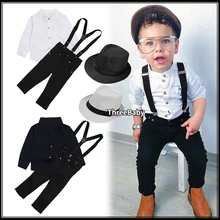 Kids Clothes for Boys Gentleman Suits 1-6Y  Polo Shirt Tops+Suspender Pants Baby Clothes Set for Wedding Party Birthday Outfit