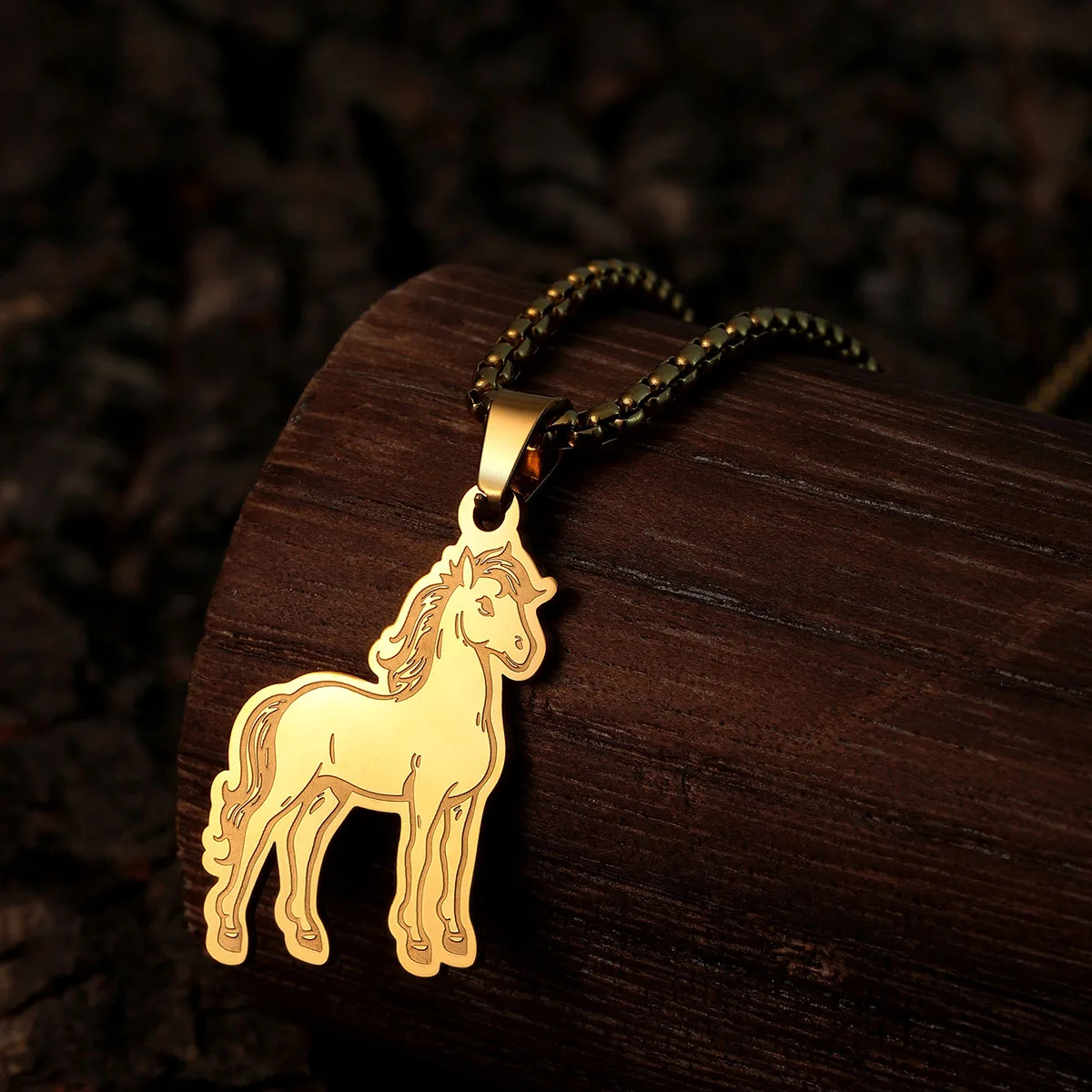 Ожерелье из нержавеющей стали с подвеской в виде животного лошади подходящего
