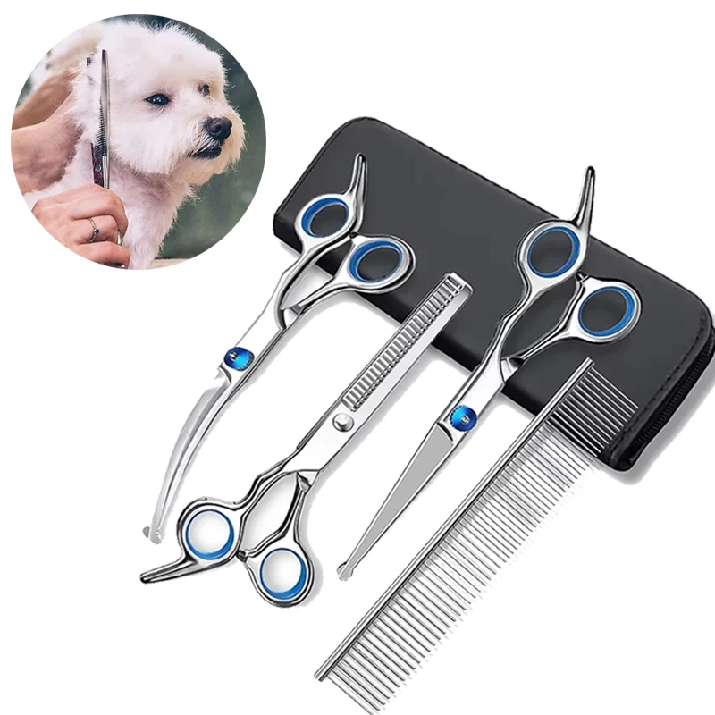 

New Safty Pet Grooming Scissors Round Head Professional Stainless Steel Dog Hair Scissors Pet Shears Animal Cutting Portable Set