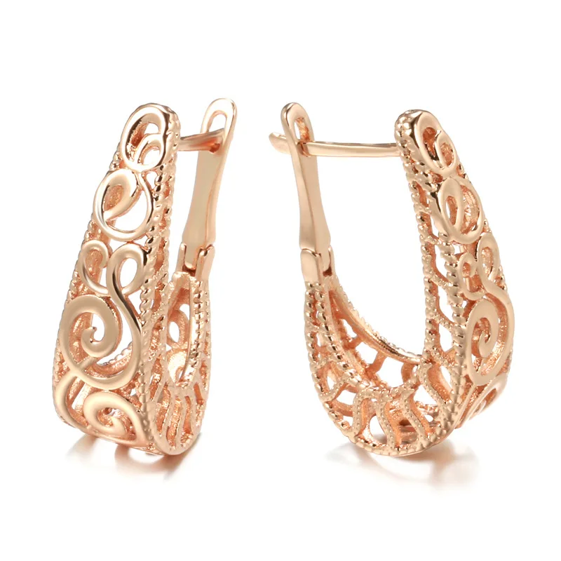 

Grier New Trend Hollow Flower Earrings 585 Rose Gold Geometry Drop Earrings For Women Vintage Jewelry Gift Wedding Daily Jewelry
