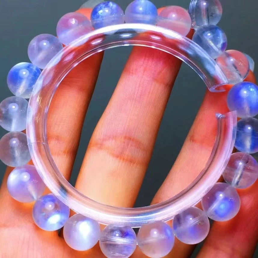 

Natural Moonstone Blue Light Beads Bracelet 9.2mm Stretch Women Men Crystal Blue Moonstone Clear Round Beads Bracelet AAAAA