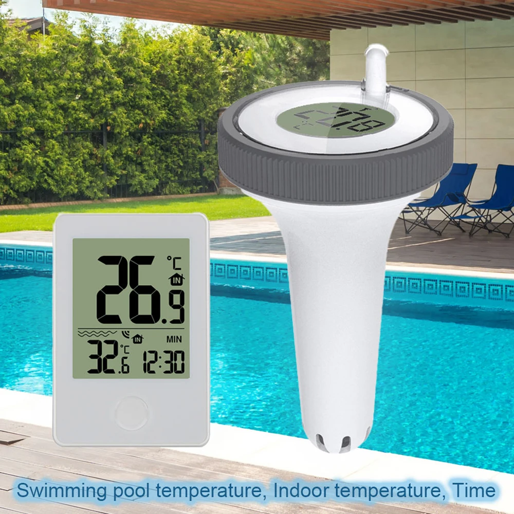 

Digital Wireless Indoor Outdoor Floating Pool Thermometer Swimming Pool Bath Water Spas Aquariums Remote Time Clock