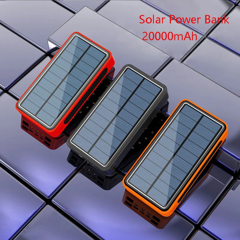 

Solar Panel Powerbank 20000mAh with Flashlight Portable Charger 4 USB Type C Poverbank For iPad iPhone Samsung Xiaomi Power Bank