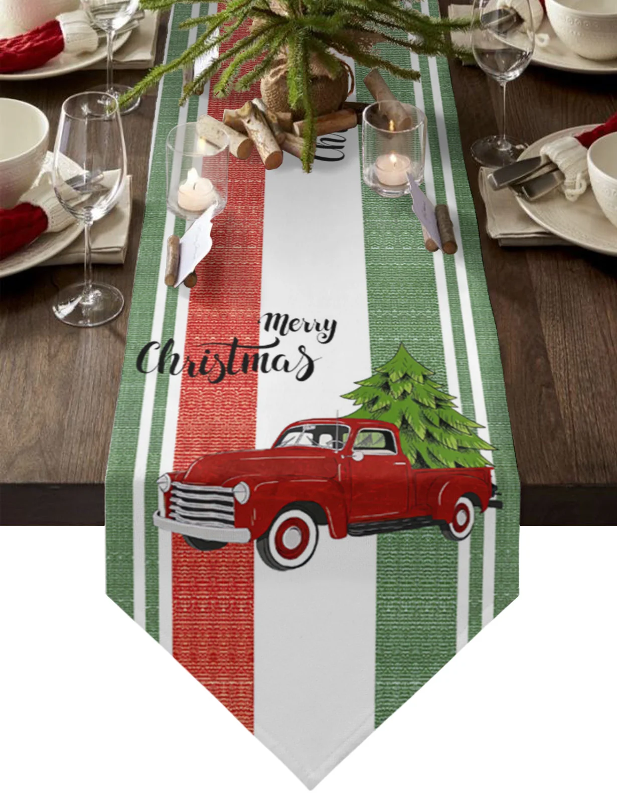 

Christmas Winter Car Snowflake Stripes Christmas Home Decor Table Runner Wedding Decoration Tablecloth Kitchen Table Runners