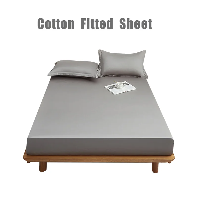 

Cotton Solid Clour Fitted Sheet Mattress Cover Four Corners Elastic Bed Sheets Single Double Queen Size Mattresses Bedspread