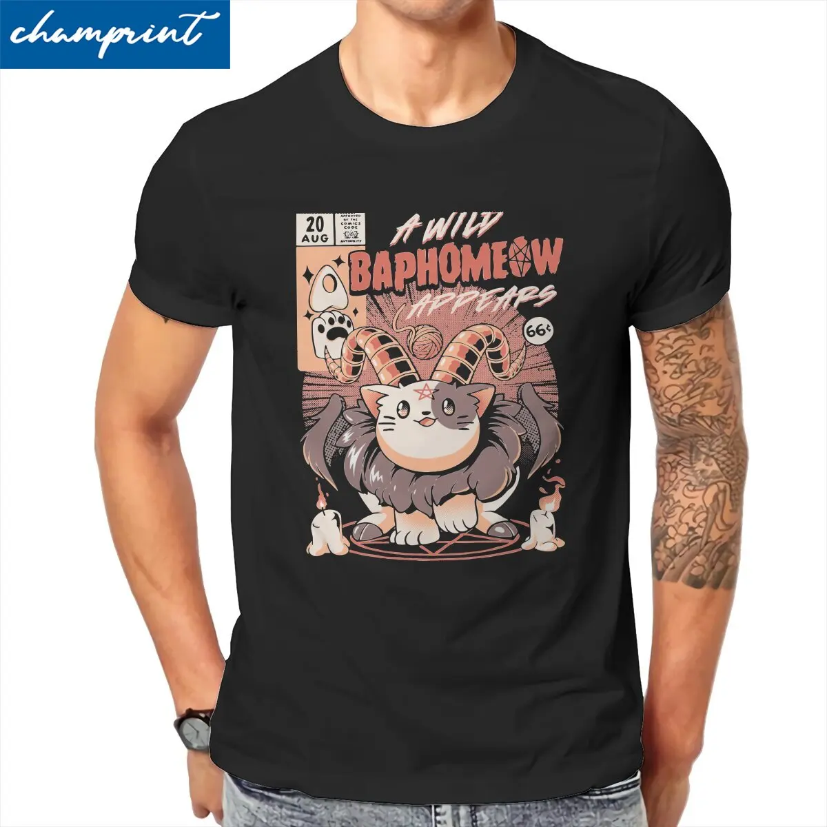 

Baphomeow Men's T Shirts Evil Baphomet Cat Casual Tees Short Sleeve O Neck T-Shirts Cotton Gift Idea Clothing