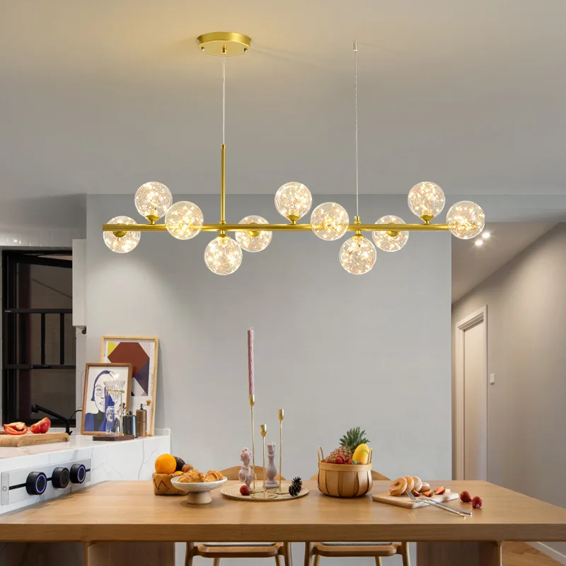 

Nordic Long Dining Room Chandeliers Glass Ball Lampshade Light Over The Table Kitchen Office Pendant Lamp Home Decor Luminaires