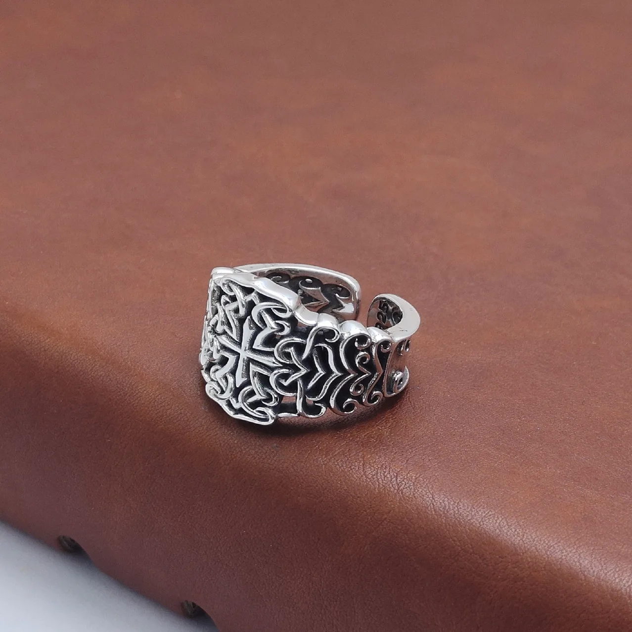 S925 sterling silver ring men's cross trendy hip hopins niche design opening single retrostylish