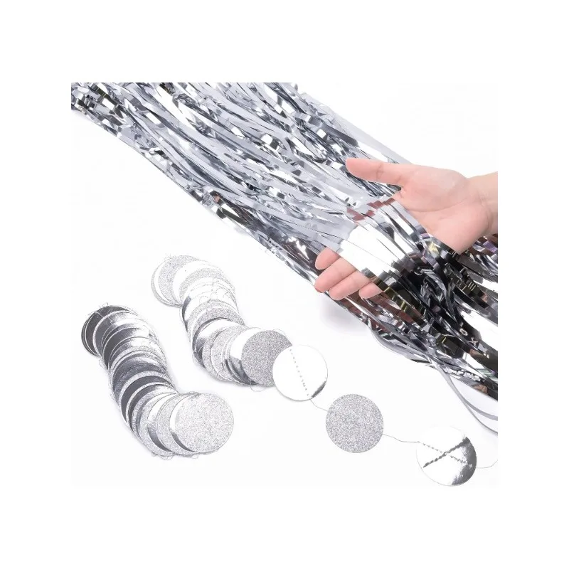 Серебряная бахрома мишура занавески фотообои украшения с Блестками Круг