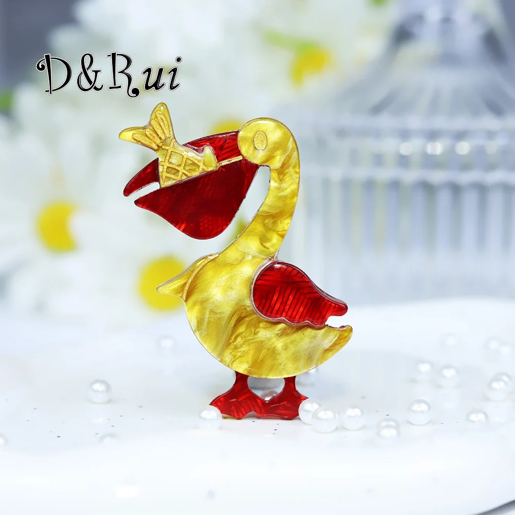 

D&Rui Cute Fishing Pelican Brooches Fashion Women's Lapel Pins Acrylic Animal Clothing Accessories Brooch Badges on Backpack