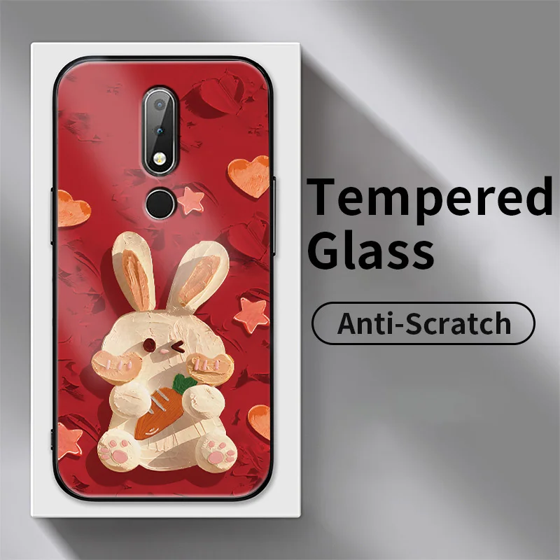 

Radish Rabbit Phone Case for Nokia 6.1 Plus X6 Nokia 7.1 Tempered Glass Case Cellphone Cover