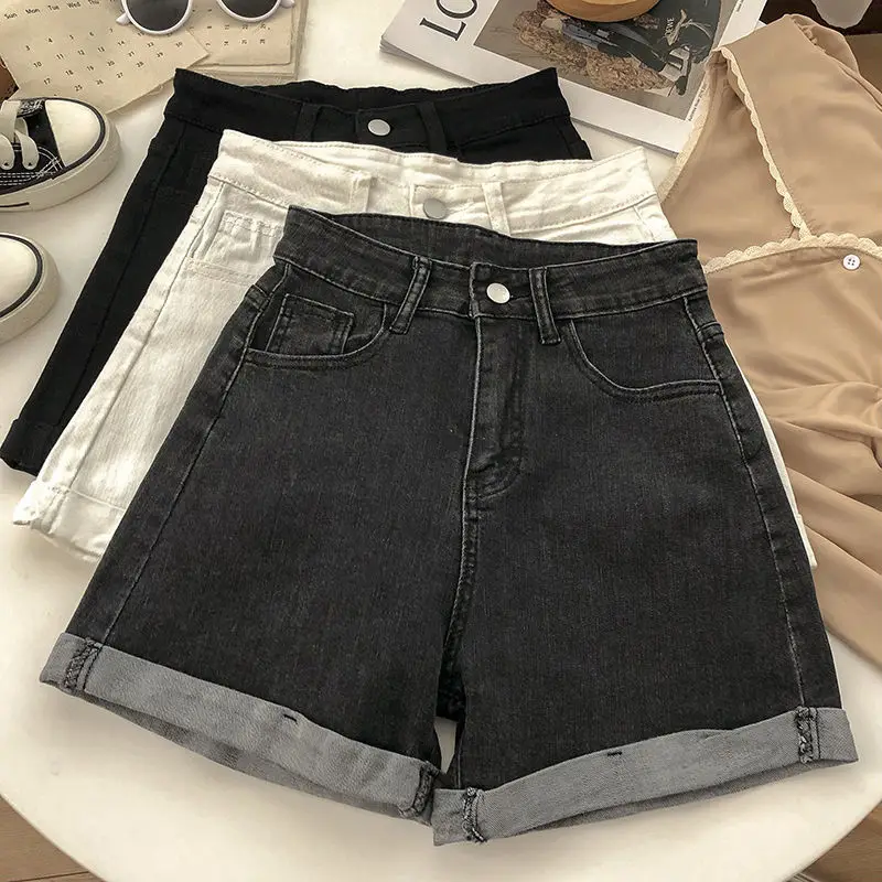 

All-match Korean Casual Basic Simple Harajuku Teens Denim Short Trouser Basic Loose Wide-leg Womens Clothing Shorts Women Chic