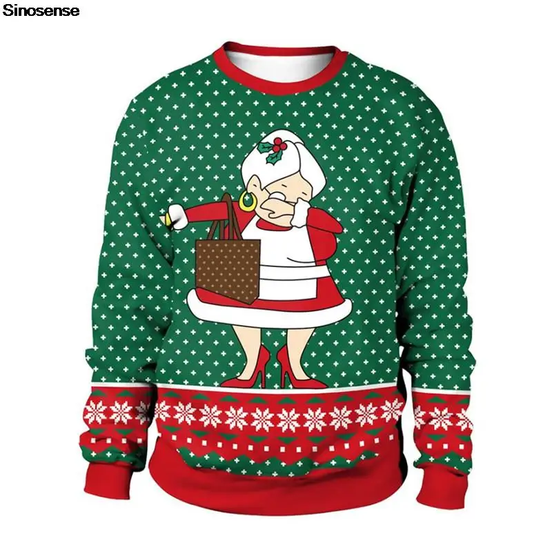 

Men Women Mrs.Claus Ugly Christmas Sweater Unisex Holiday Party Crewneck Sweatshirt 3D Funny Print Autumn Winter Xmas Jumper Top