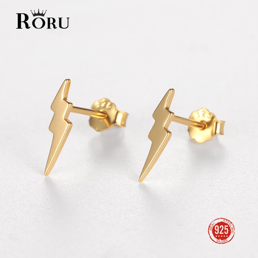 

RORU Retro Simple S925 Sterling Silver Lightning Pendant Stud Earrings Korean Kpop Charm Ear for Women Man Fine Jewelry Gifts