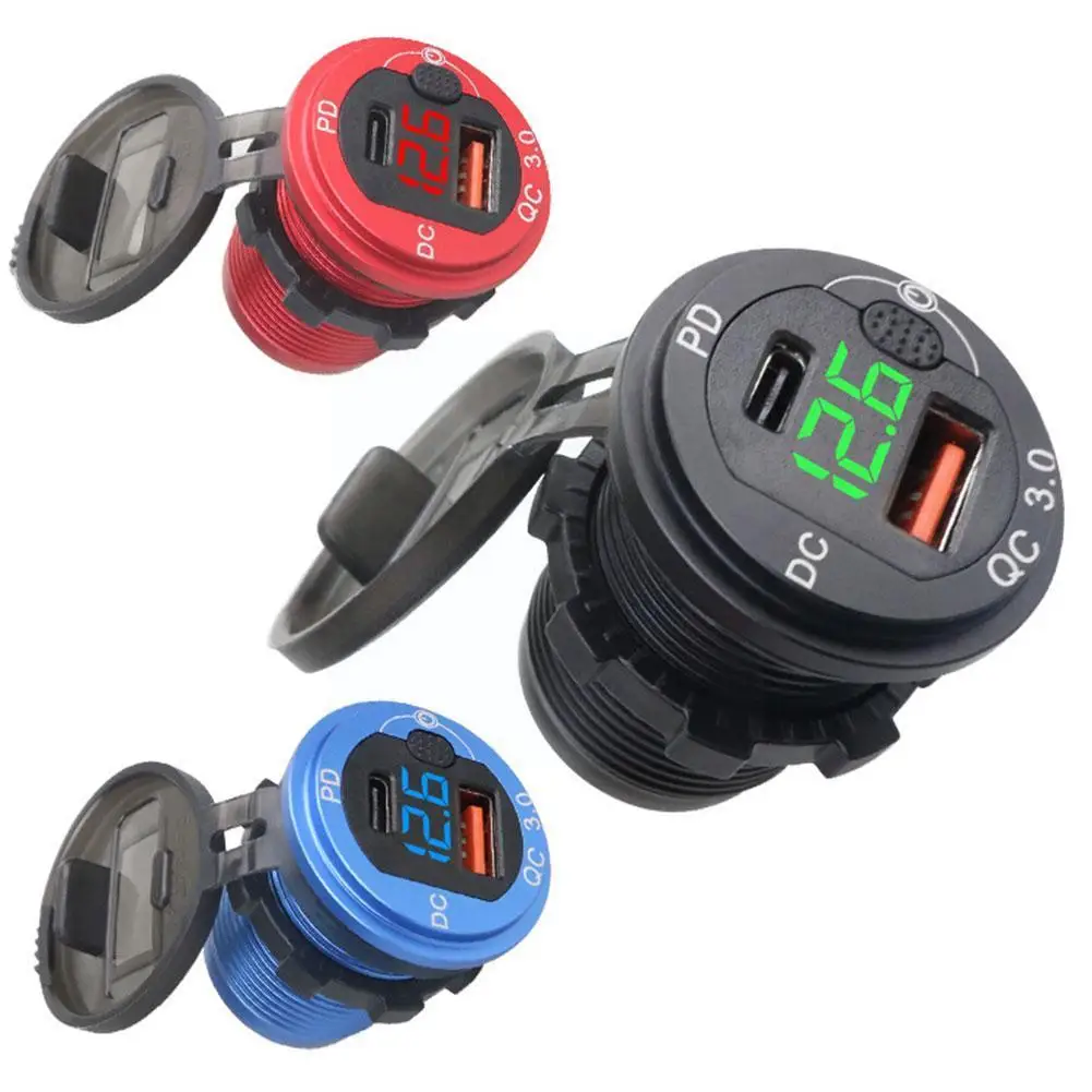 

12-24 В Автомобильное зарядное устройство из алюминиевого сплава Qc3.0 двойной Usb автомобильный Быстрый вольтметр адаптер светодиодное зарядное устройство для мотора выходное зарядное устройство водонепроницаемый Soc P0o1