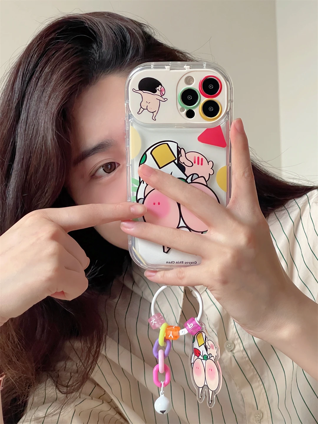 Crayons Shinchans cute cartoon with pendant Phone Cases For iPhone 14 13 12 11 Pro Max XR Back Cover