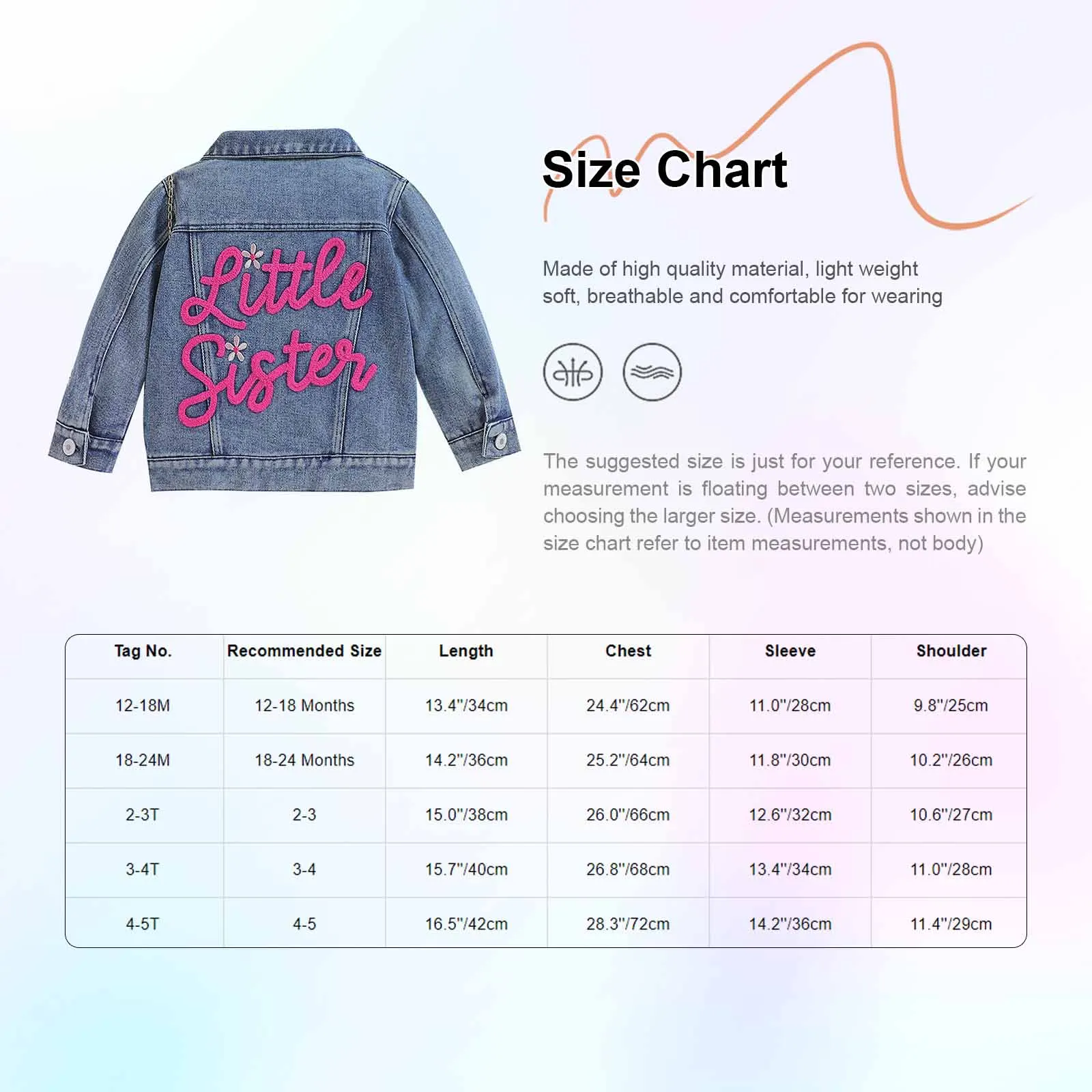 Toddler Baby Kid Girls Denim Jacket Big Lil Sister/Brother Letter Embroidery Jean Jackets Long Sleeve Button Birthday Gift Coats