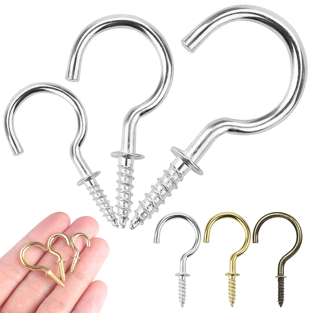 

100pcs Iron Steel Hooks Heavy Duty Ceiling Hooks Multipurpose Screw Hook Wood Self-tapping Screw Hooking for Hanging