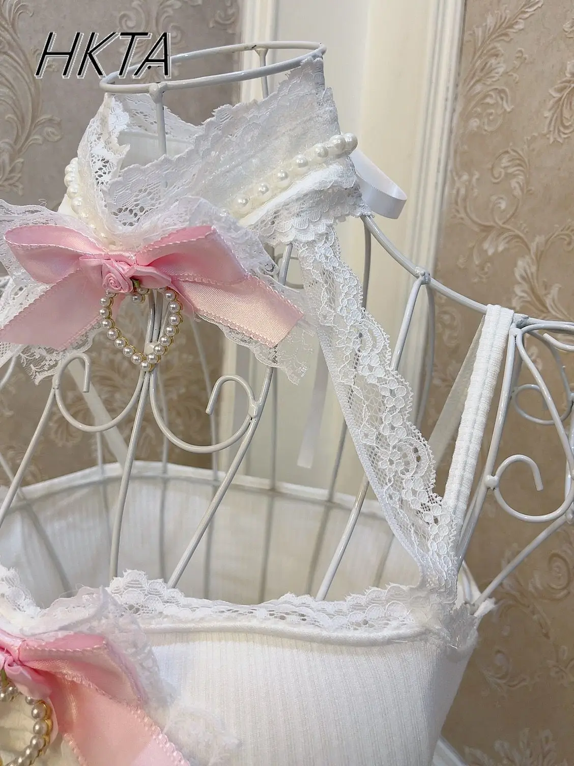 Y2K Aesthetic Kawaii Girls Sweet Rose Bow Белый жилет Женский шикарный жемчужный кружевной край