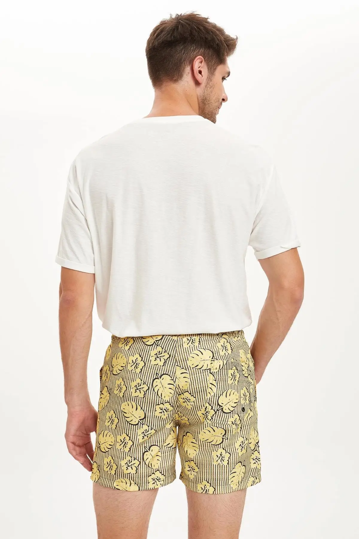 

Men's Surf Shorts Swim ShortsYellow Leaf Pattern Swimming Shorts