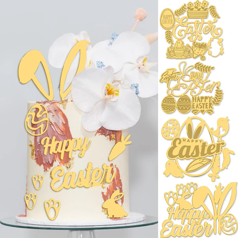 

1 Set Happy Easter Cake Topper Acrylic Easter Party Cake Decorations Bunny Rabbit Cupcake Topper Flags 2023 Easter Baking Tools