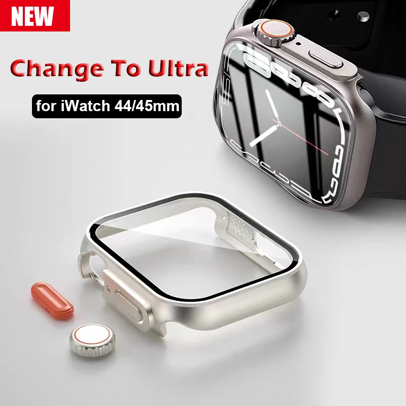 Glass+Case for Apple Watch 8 7 45mm 41mm 44mm 40mm Screen Protector Cover Change Ultra Bumper iWatch Series 4 5 6 SE Accessories