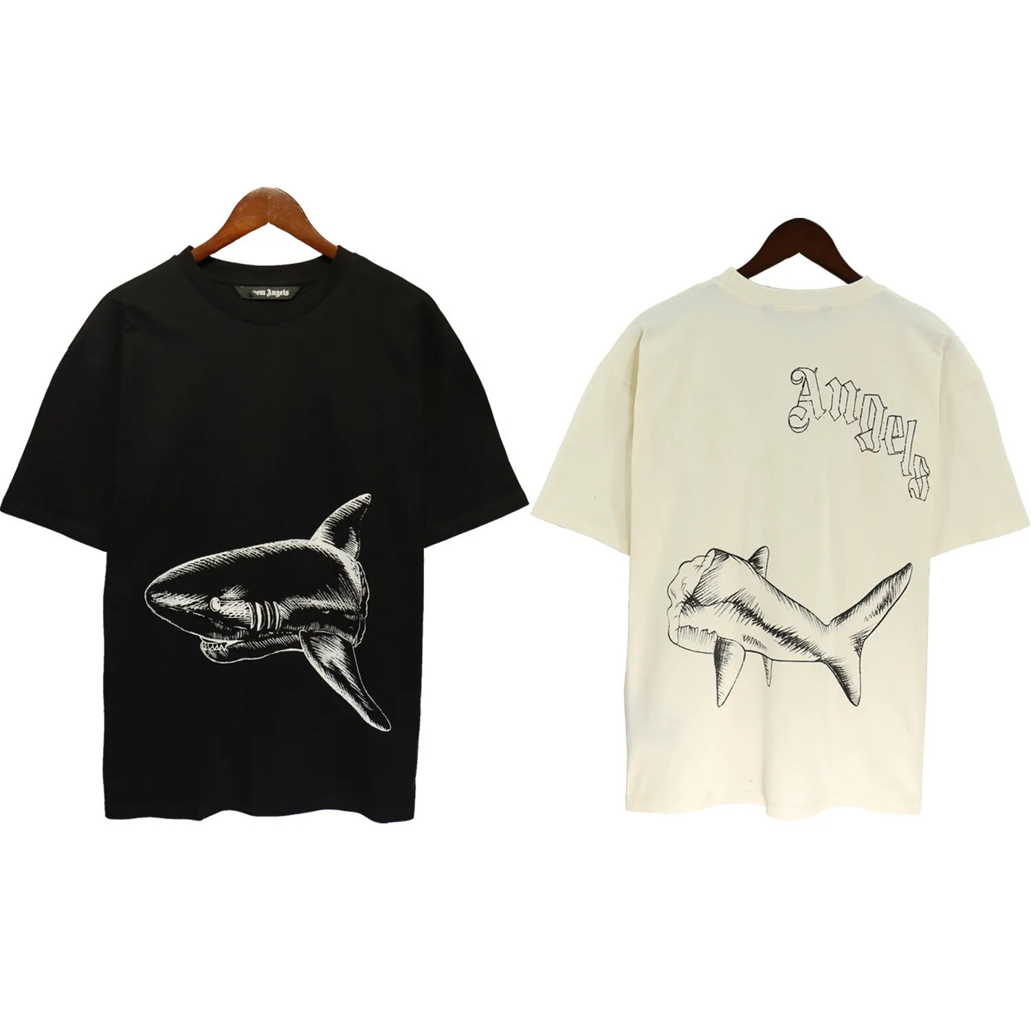 

T-shirt a maniche corte con angelo 23SS coppie maschili e femminili t-shirt con logo squalo girocollo Casual regalo fidanzato