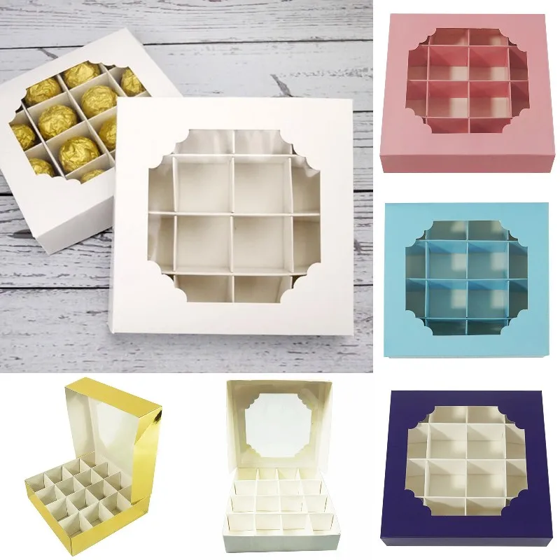 Es Empty 16 Grids Gift Candy Boxes Inserts Clear Window And Divider For Chocolate Cake Packaging Boxes