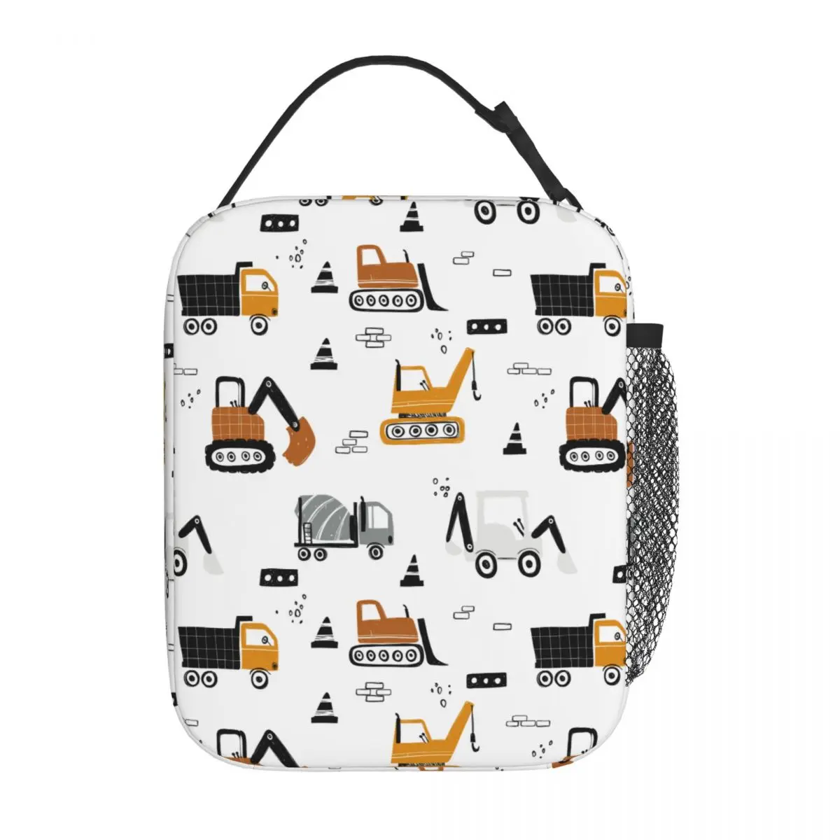Kids Cartoon Building Equipment Merch Insulated Lunch Tote Bag Boys Construction Cars Transport Lunch Cooler Thermal Bento Box
