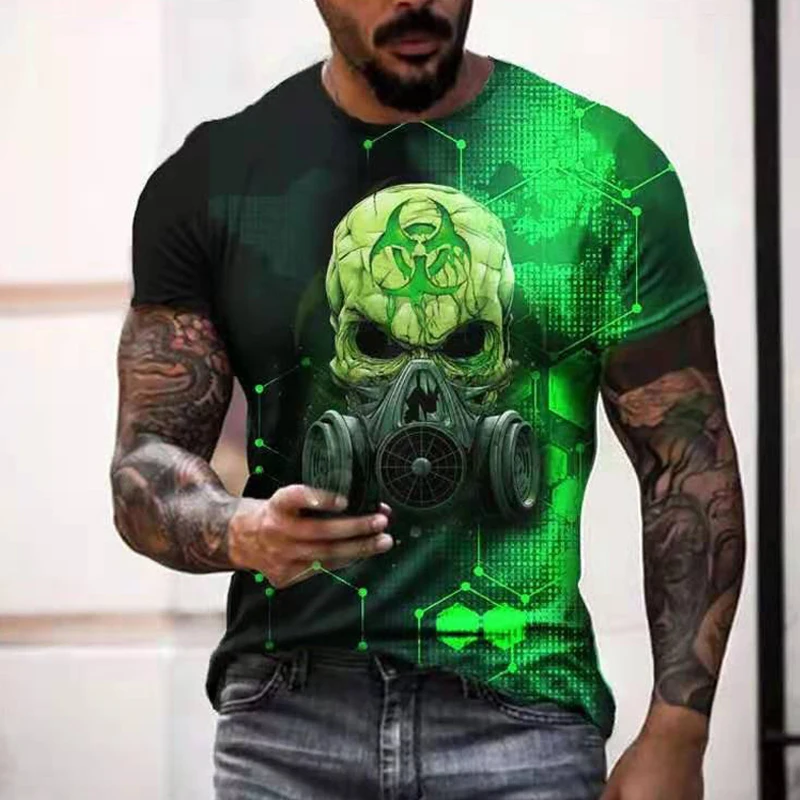 

Black Skull 3DT Shirt 2023 Summer T-shirt Horror Skull pattern Loose fashion men's casual sports O-neck short sleeve shirt