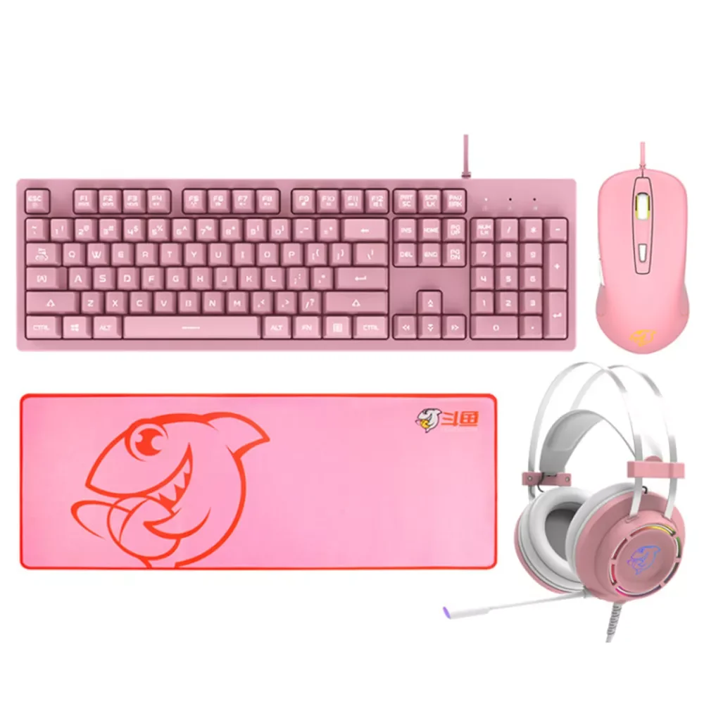 

2022 4 in 1 Ergonomic Membrane Keyboard and Mouse Headset and Mousepad Combos 104 Key Keyboard 5000DPI Wired Gaming Mice RGB