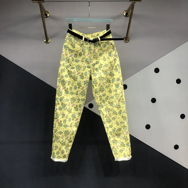 

Flower Printing Jeans For Women Summer New Wild Thin Harem Pants Woman Vintage Baggy Jeans Streetwear Woman High Waisted Jeans