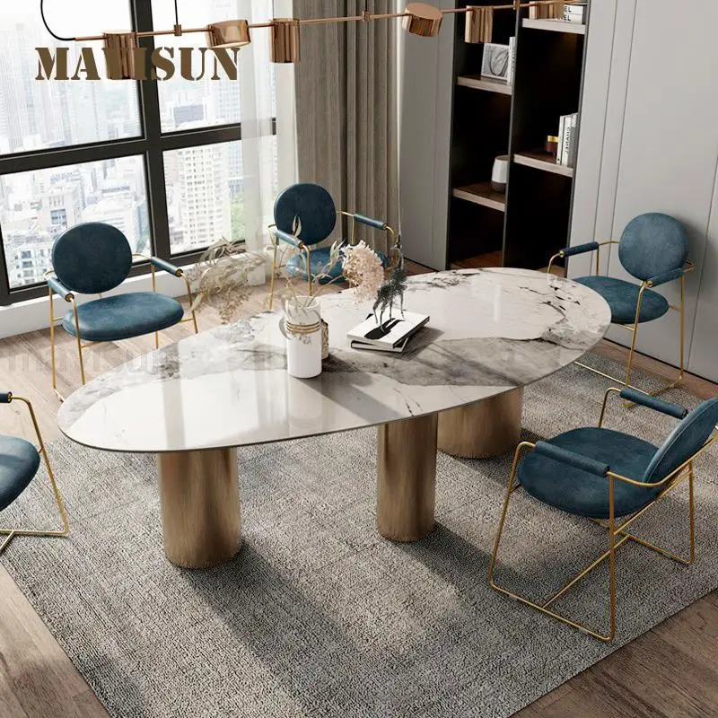 

Italian Bright Oval Slate Dining Table And Chair Combination For Large Family Modern Minimalist Light Luxury Villa Kitchen Table