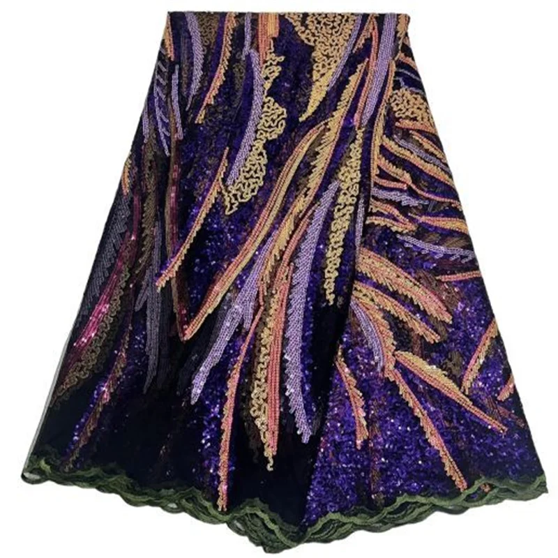 

Фиолетовая африканская кружевная ткань, 3D Цветочные смешанные блестки, нигерийская многоцветная сетчатая кружевная ткань, пошив одежды, тр...