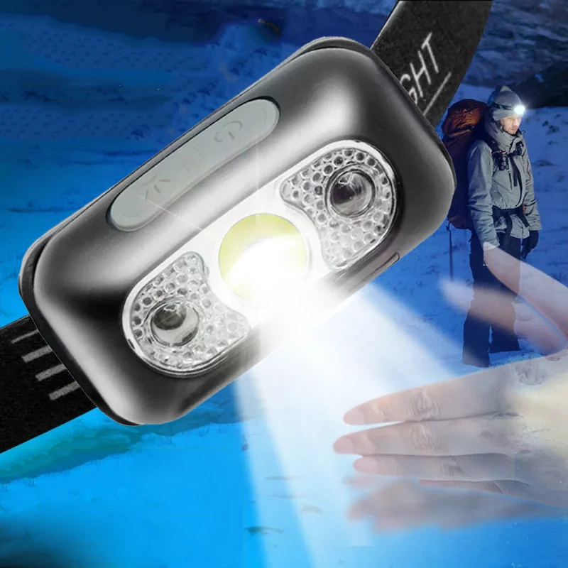 

Mini LED Sensor Headlamp Body Motion Sensor Headlight USB Rechargeable Lights Portable Outdoor Camping Fishing Head Torch Lamps