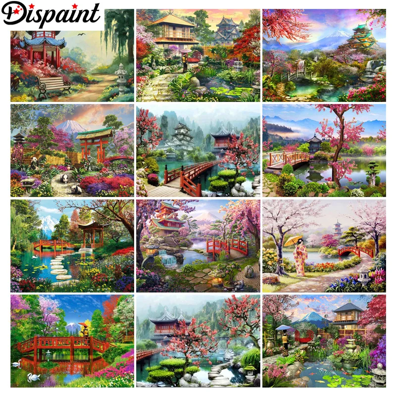 

Набор для алмазной вышивки 5D Dispaint, Набор для вышивки «пейзаж, сад, павильон», алмазная живопись «сделай сам», вышивка крестиком, украшение для дома, подарок