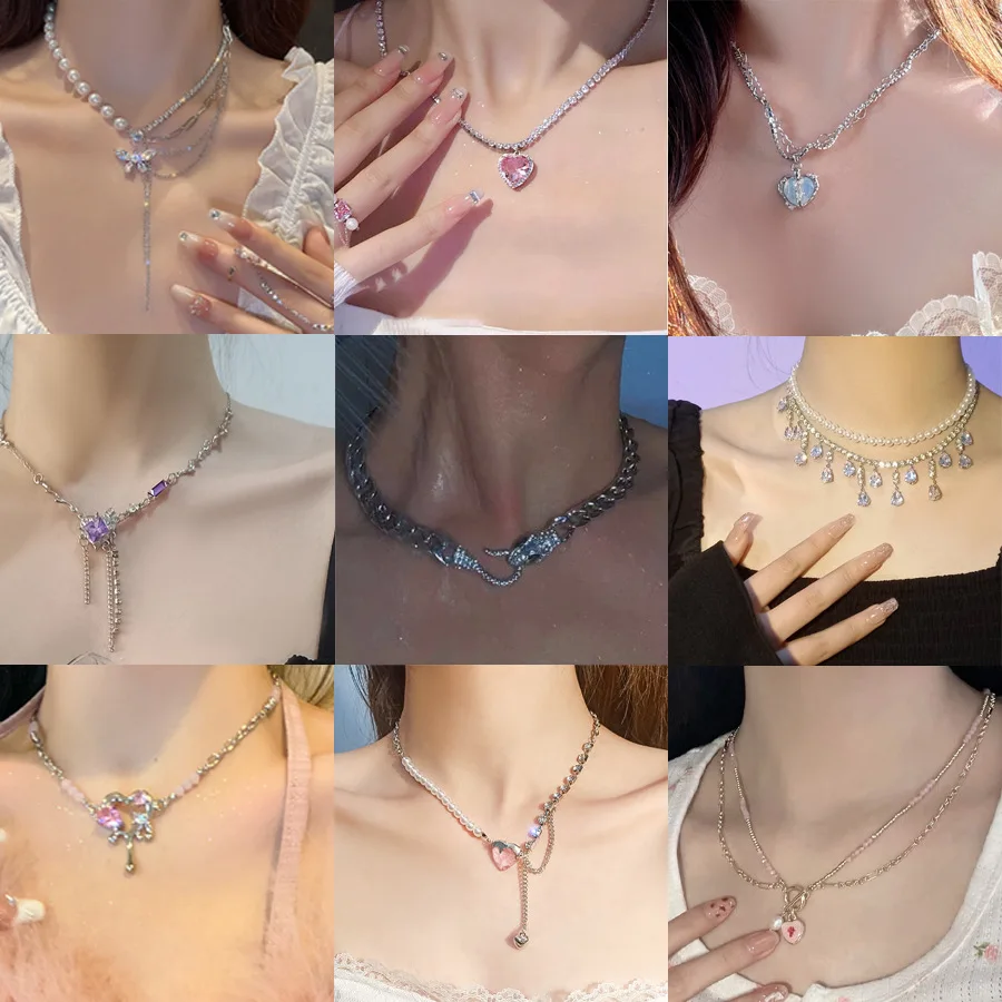 

Gold Layered Chain Necklaces,Butterfly Zircon Bar Pendant Necklace Paperclip Chain Link Choker Layering Necklaces Girl Jewelry