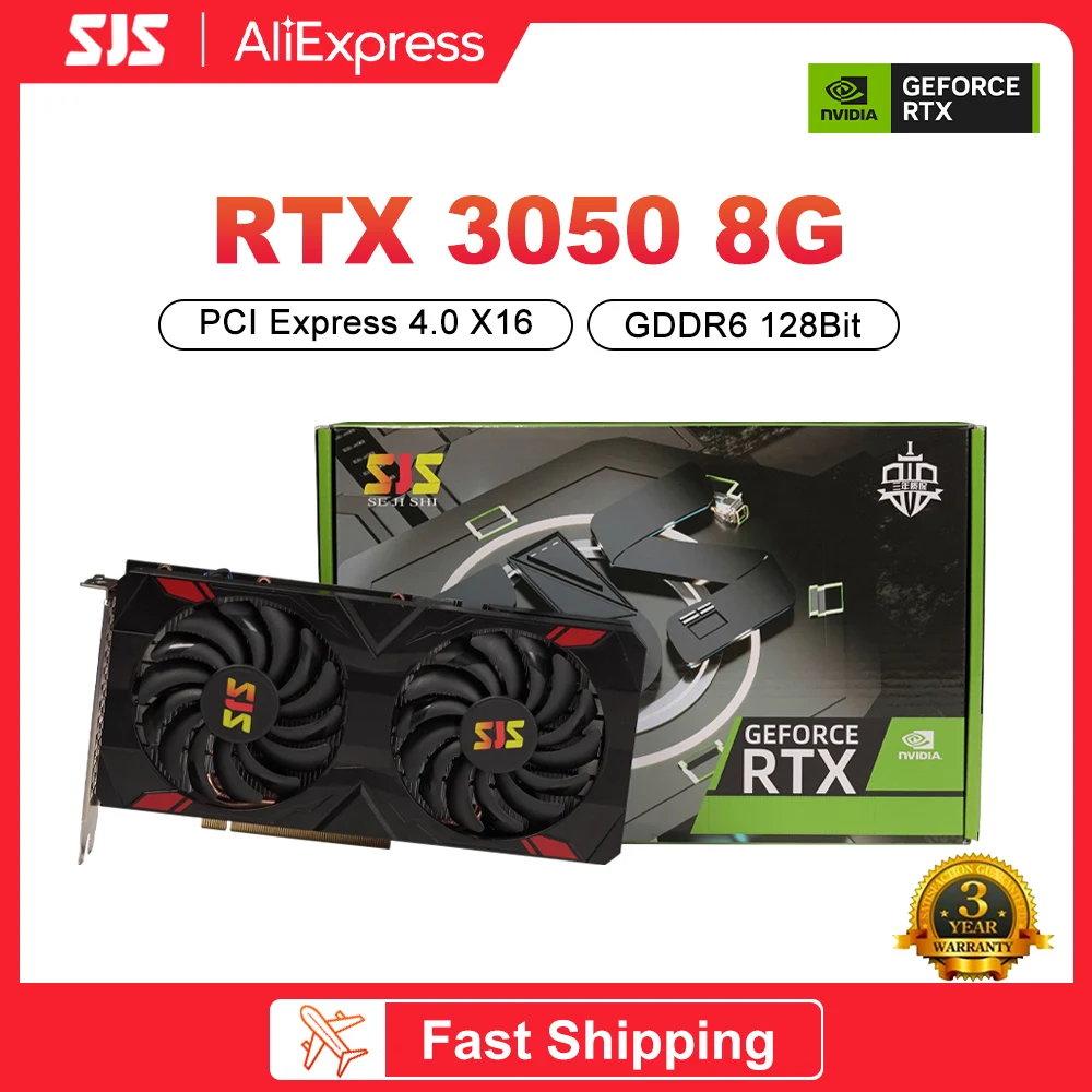 

Видеокарта SJS RTX 3050 8 ГБ Nvidia GPU Geforce RTX3050 8 Гб GDDR6 бит игровая видеокарта для майнинга