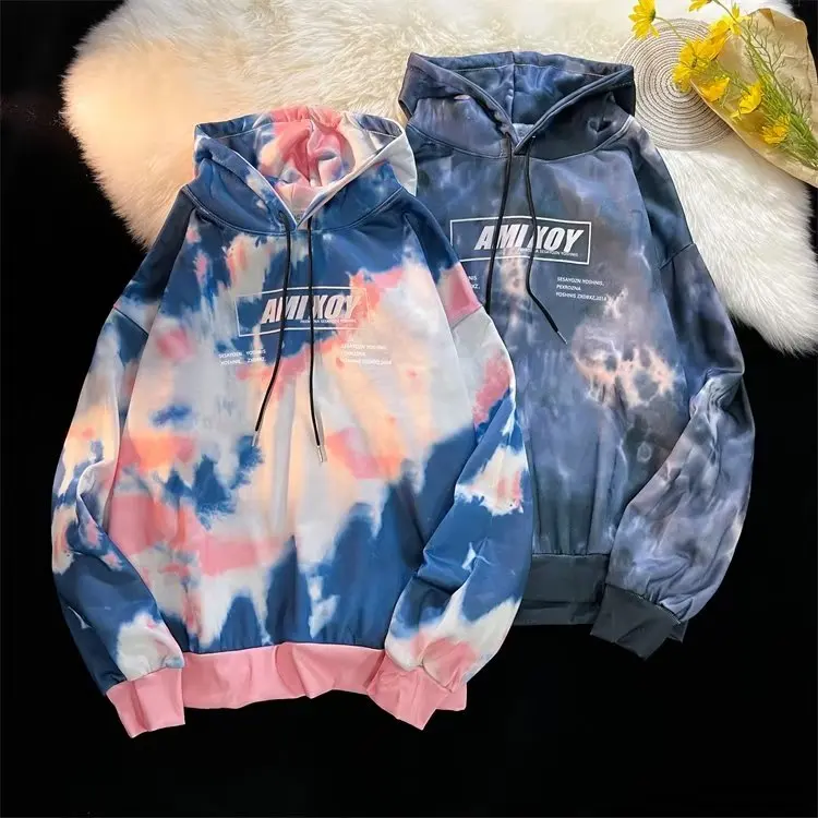 RUIHUO Tie-dye Hoodies For Men Clothing Japanese Streetwear Mens Hoodie Clothes Korean Fashion Chinese Size 2XL 2022 Autumn New